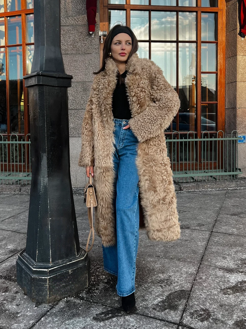 Удлиненная двусторонняя шубка Sand, Бежевая