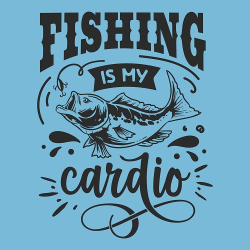 принт PewPewCat Fishing is my cardio черный для голубой футболки