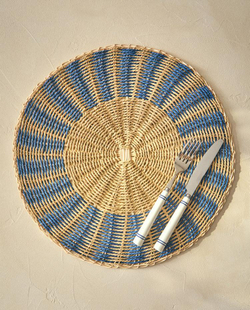 ZARA HOME КРУГЛАЯ ПОДСТАВКА ПОД СТОЛОВЫЕ ПРИБОРЫ ИЗ РОТАНГА, СЕРЫЙ/СИНИЙ