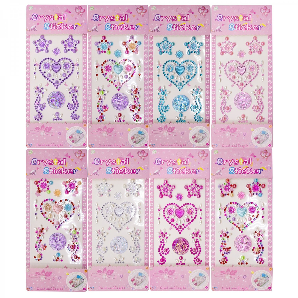 Наклейки-стразы Alingar, акриловые, "Сердечки", сердечки, звездочки, узоры, пакет с европодвесом