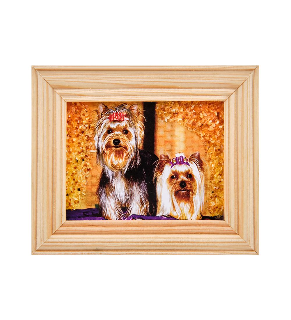 AMB-55/ 7 Картина «Йоркширские терьеры» (с янтарной крошкой) дер.рамка 7х9