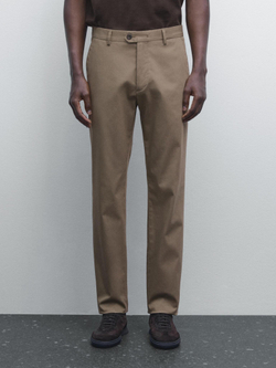Massimo Dutti Зауженные брюки из смесового хлопка, хаки