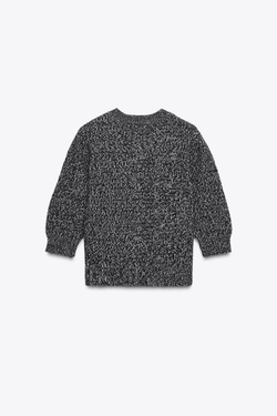 ZARA ВЯЗАНЫЙ КАРДИГАН С РУКАВАМИ-БУФАМИ ДЛИНЫ ТРИ ЧЕТВЕРТИ, ЭКРЮ/ЧЕРНЫЙ