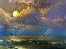 Беляев В.В. Ночное море. Холст, масло. 2022 г.  25х45 см