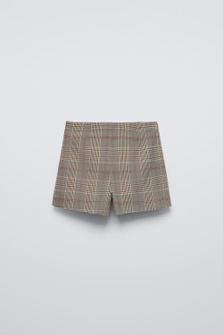 ZARA КЛЕТЧАТАЯ ЮБКА-ШОРТЫ, РЫЖЕВАТО-КОРИЧНЕВЫЙ
