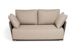 "Форли" диван 2-местный плетеный из роупа, каркас алюминий светло-серый (RAL7035) муар, роуп серо-коричневый 23мм, ткань Mossle бежевая