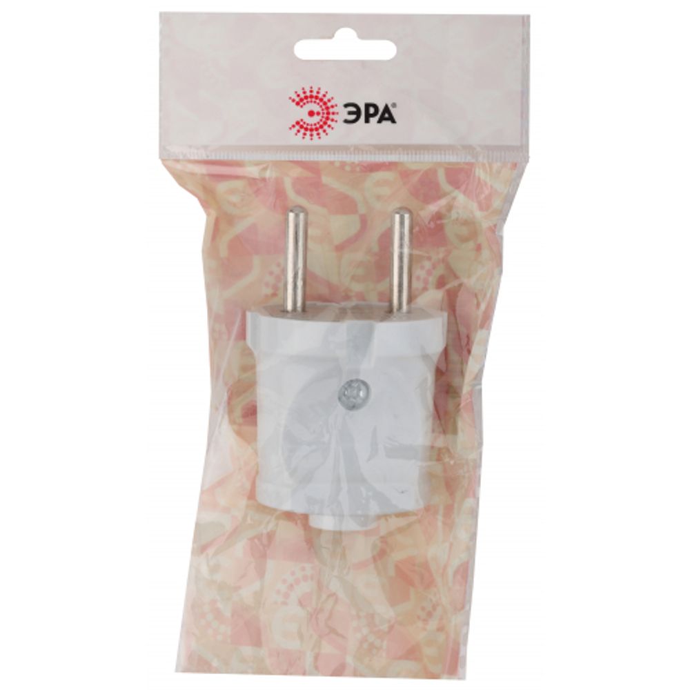 Вилка ЭРА Vx1-W без заземления прямая 10A белая