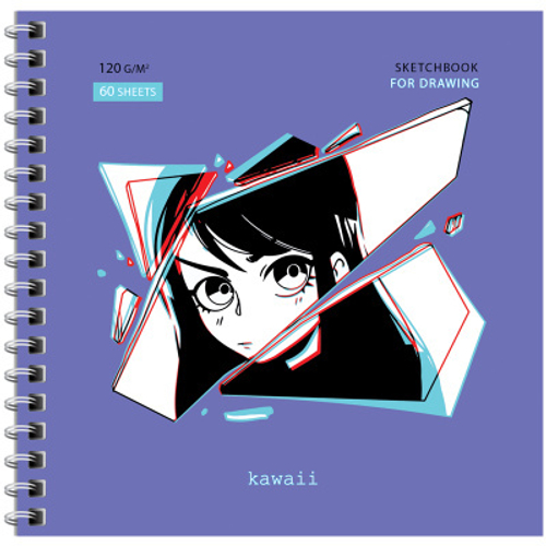 Скетчбук 60л., 150*150 MESHU "Kawaii", на гребне, выб. лак, soft-touch, 120г/м2