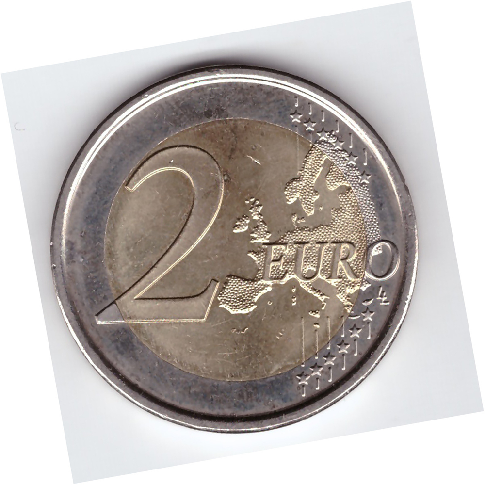 2 евро 2012 год. Испания. 10 лет евро наличными. Биметалл AU