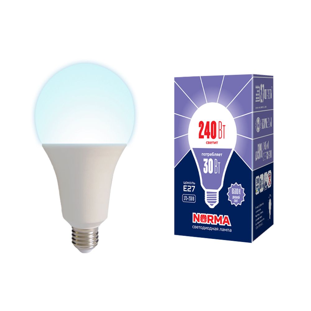 LED-A95-30W/6500K/E27/FR/NR Лампа светодиодная. Форма A, матовая. Серия Norma. Дневной белый свет (6500K). Картон. ТМ Volpe