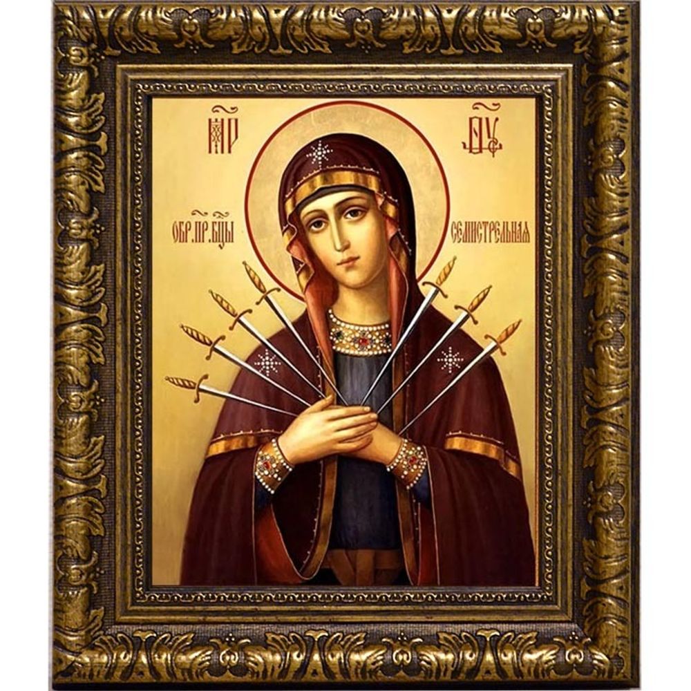 Семистрельная икона Божьей Матери на холсте.