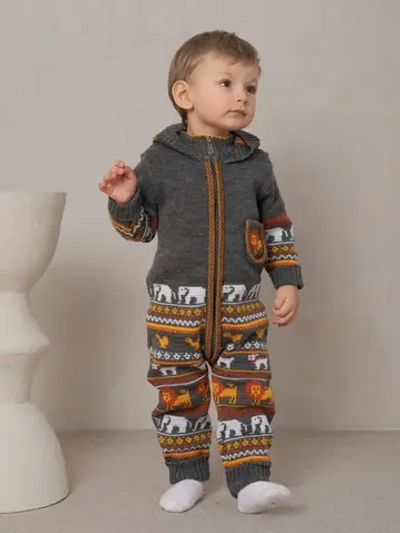 Вязаный комбинезон для новорожденных и малышей на молнии