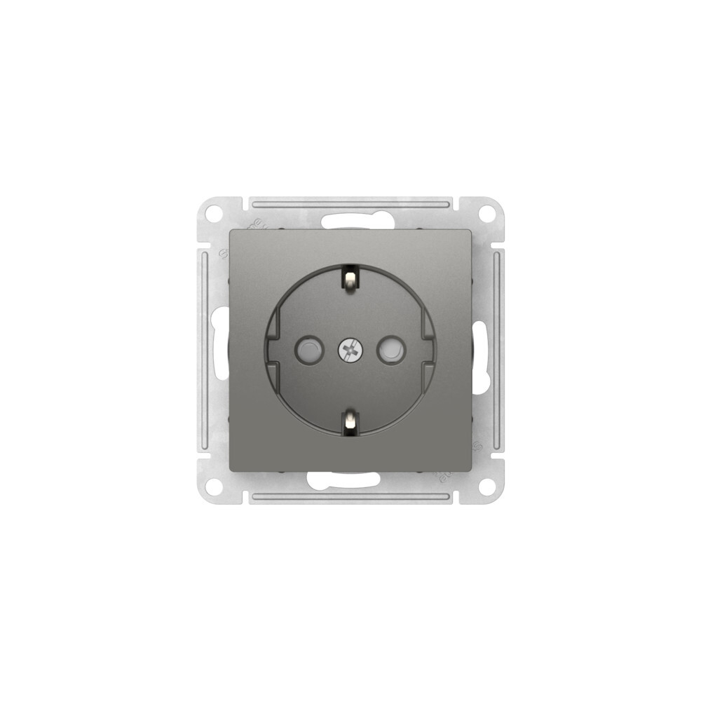 ATLASDESIGN РОЗЕТКА с заземлением со шторками, 16А, мех., быстрозажим. клем., СТАЛЬ