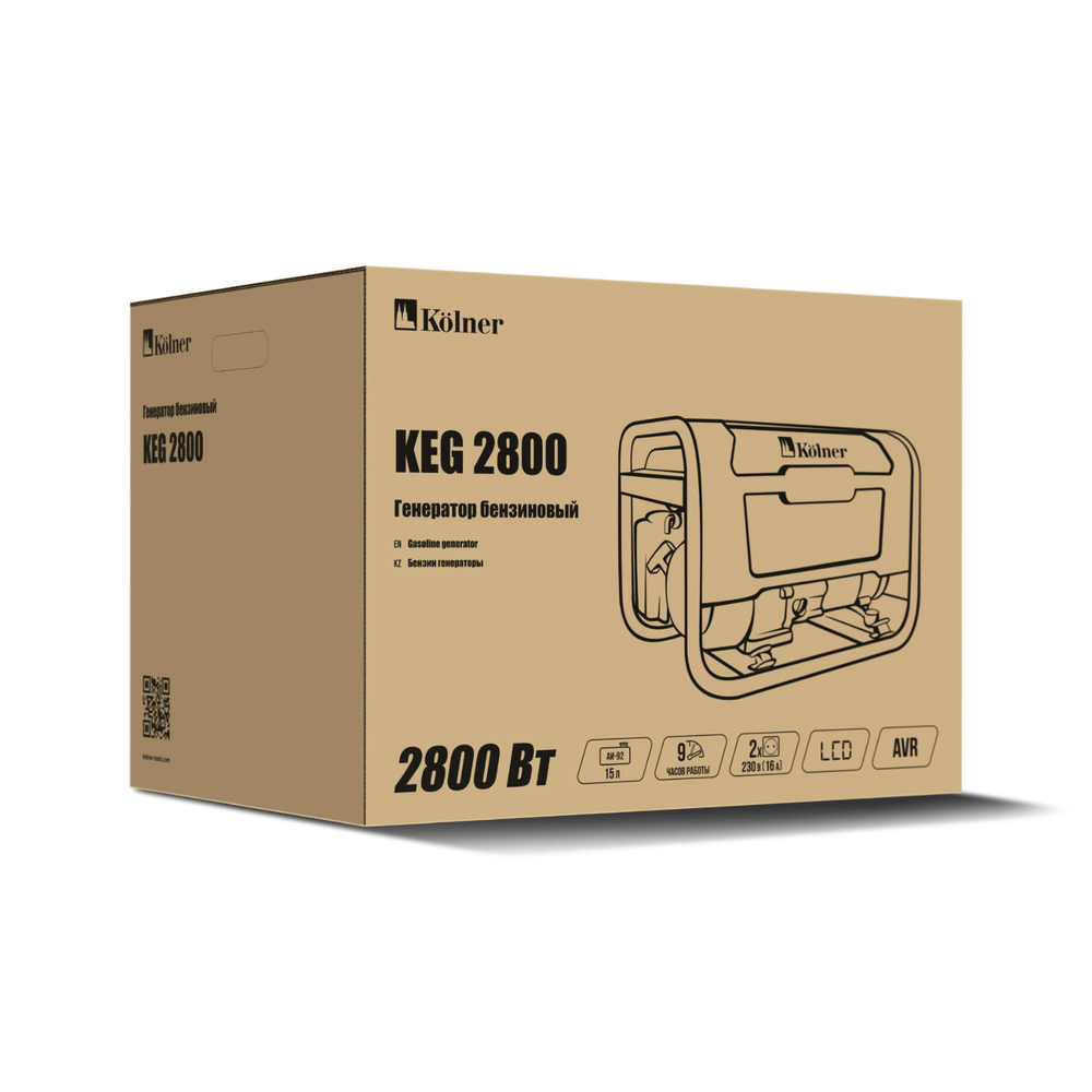 Генератор бензиновый Kolner 2.8 кВт, 230В, 50Гц, KEG 2800