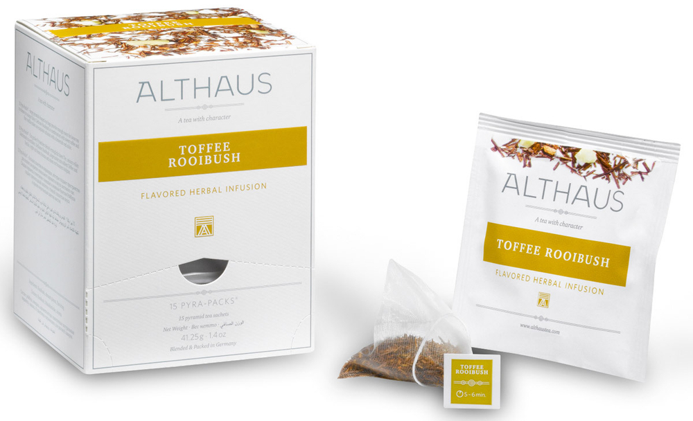 Чайный напиток травяной Althaus Rooibush Vanilla Toffee Pyra Pack в пирамидках, 15 шт
