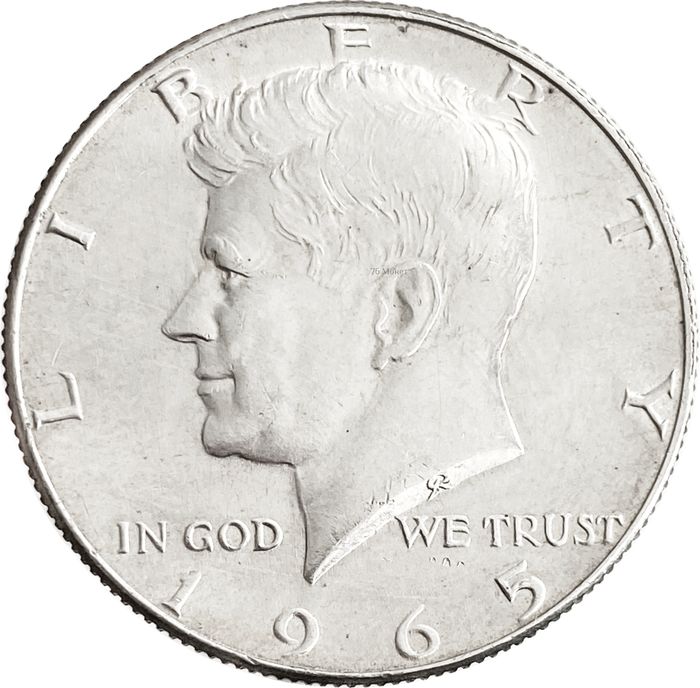 50 центов (1/2 доллара, half dollar) 1965 США (Кеннеди)