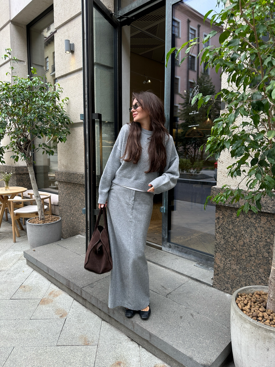 Джемпер из шерсти укороченный светло-серый