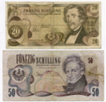Банкноты Австрия 20 шиллингов 1967 и 50 шиллингов 1970 гг. VG