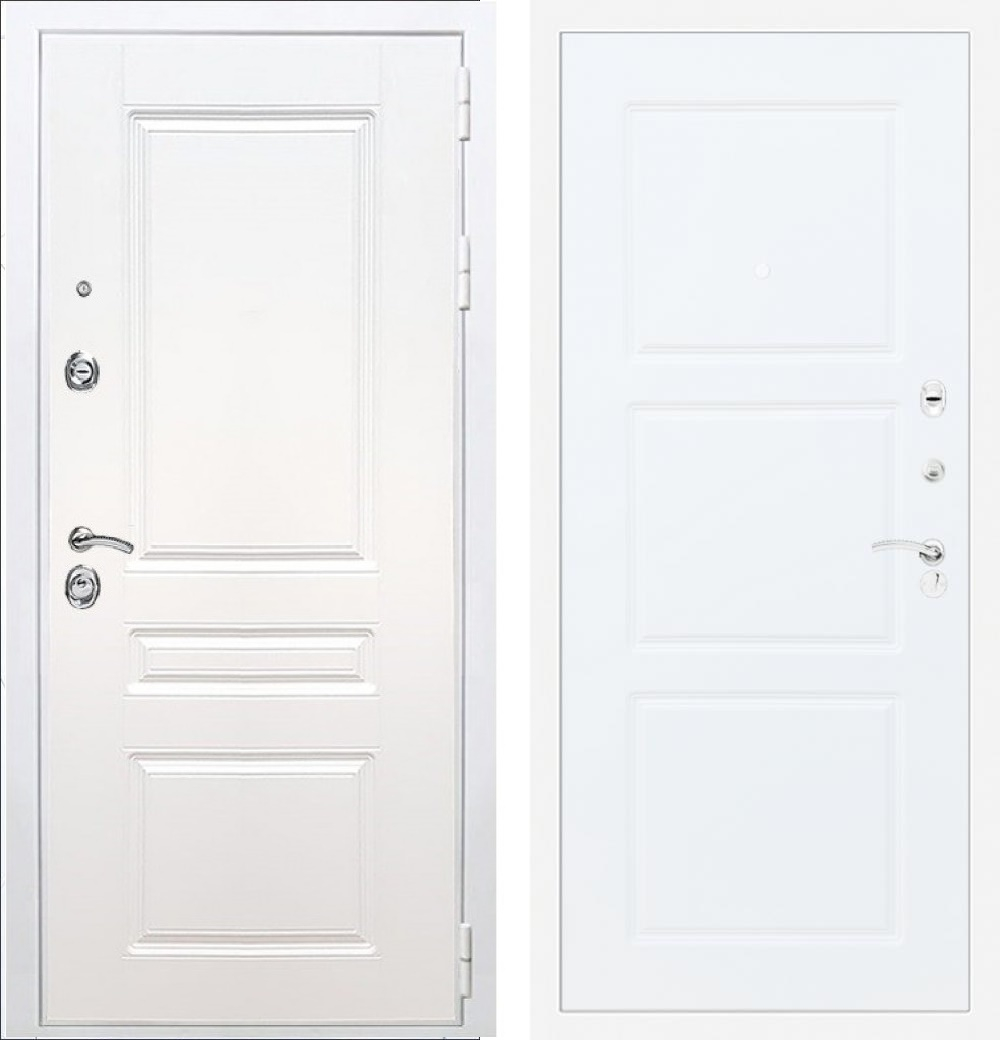 Входная металлическая белая дверь RеX (РЕКС) Премиум H белая ФЛ-243 силк сноу / ФЛ-3 силк сноу 16мм