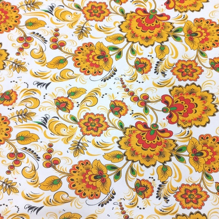 Кулирка с лайкрой Хохлома на белом