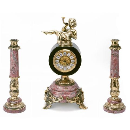 Часы с подсвечниками "Ангел с дудочкой" бронза креноид R118929