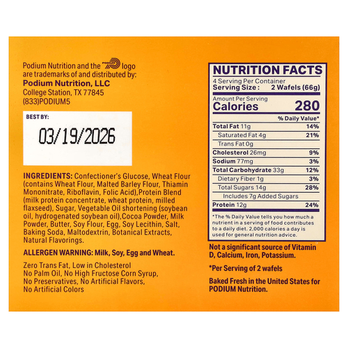 Podium Nutrition, протеиновая штоквафель, оригинальная, 8 вафель, 264 г (9,28 унции)