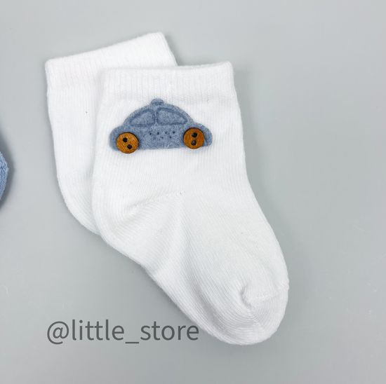 Носочки хлопковые "Машинка" Голубой/Белый с машинкой