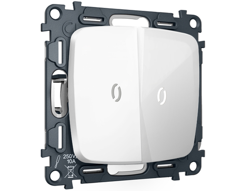 MO104035 Комплект механизма 2-кл проходного выключателя с подсветкой 5600K OMEGA Белый глянец QUANT (OP1040, VM120, G25W)