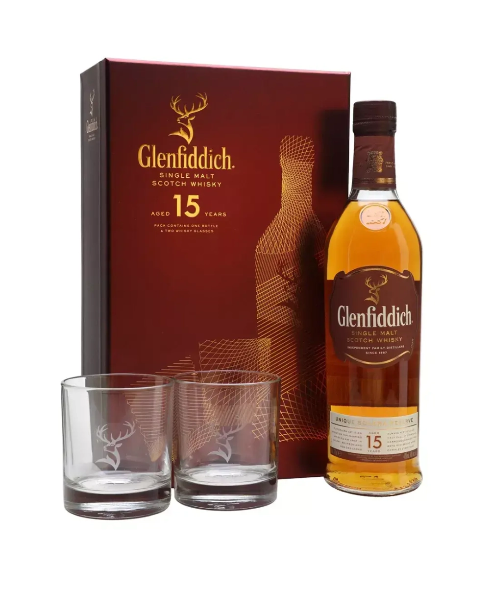 DOOBl Glenfiddich 15 Y.O. 0,7 л. в подарочной упаковке с 2-мя стаканами