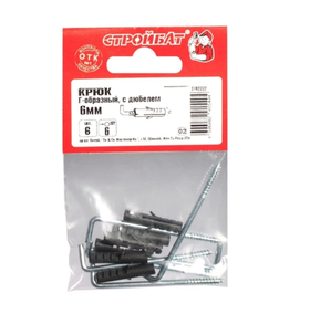 Крюк Г-образный с дюбелем 6 мм 6 шт (244071)