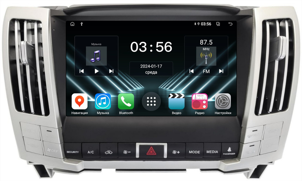 Магнитола для Toyota Harrier XU30 2003-2013, Lexus RX 2003-2009 (ШГУ цветной, рамка наверх тип 2) - FarCar DX9-9660F2 монитор 9" IPS на Android 13, 4+64Гб, CarPlay