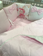 Комплект в кроватку 17 предметов "Зайчата с бантом" розовый, сатин