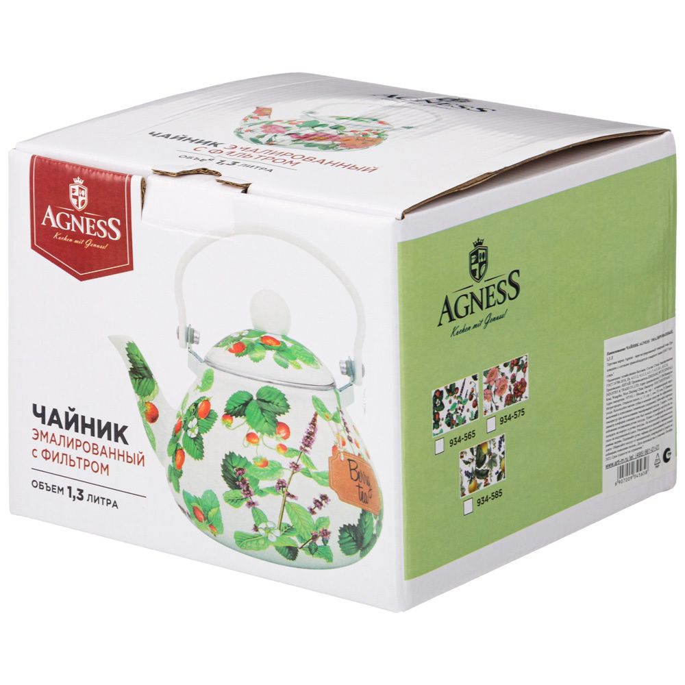 ЧАЙНИК AGNESS ЭМАЛИРОВАННЫЙ СЕРИЯ "ФРУКТОВАЯ КОРЗИНА", 1,3 Л