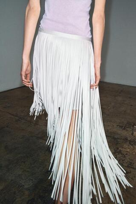 ZARA ЮБКА АСИММЕТРИЧНОГО КРОЯ С БАХРОМОЙ — ZW COLLECTION, БЕЛЫЙ