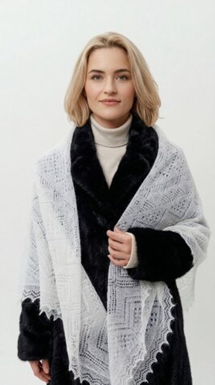 Оренбургский пуховый платок-паутинка А130-01 отбеленный белый