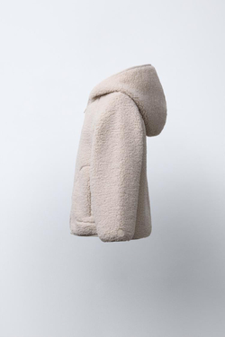 ZARA КУРТКА ИЗ ИСКУССТВЕННОЙ ОВЧИНЫ С КАПЮШОНОМ, ЭКРЮ