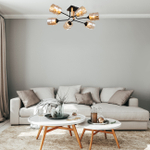 Потолочный светильник 6x60Вт E27,  металл/стекло/дерево, черный/прозрачный плафон