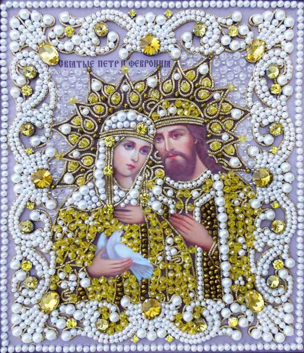 ЖС-13-ЗЖ Набор для вышивания хрустальными камнями Святые Петр и Феврония (желтый)