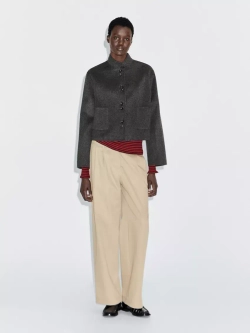 Massimo Dutti Короткая двубортная куртка из смесовой шерсти, темно-серый