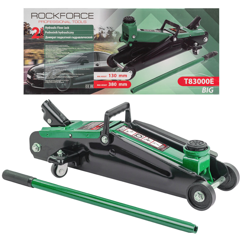 Домкрат подкатной гидравлический 2т ( h min 130мм. h max 380мм) RockForce##Rock FORCE RF-T83000E BIG