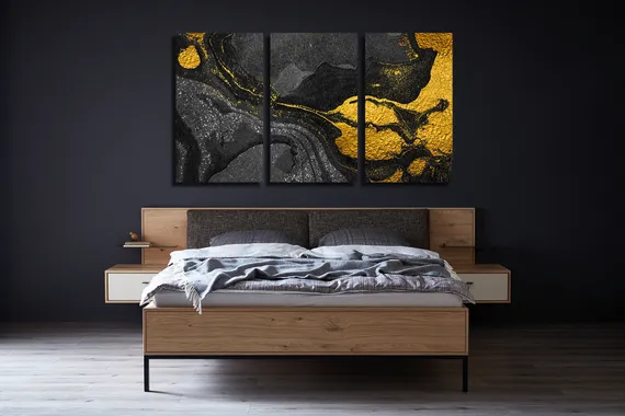 Модульная картина "Текстура развода черная с золотом"