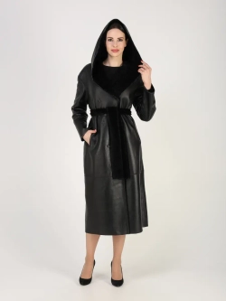 Дубленка зимняя шуба натуральная с капюшоном двухсторонняя