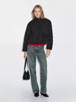 Massimo Dutti Короткий непромокаемый стеганый бомбер, черный