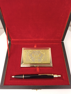 Набор "Гербовый" №16 визитница (Златоуст), ручка Паркер