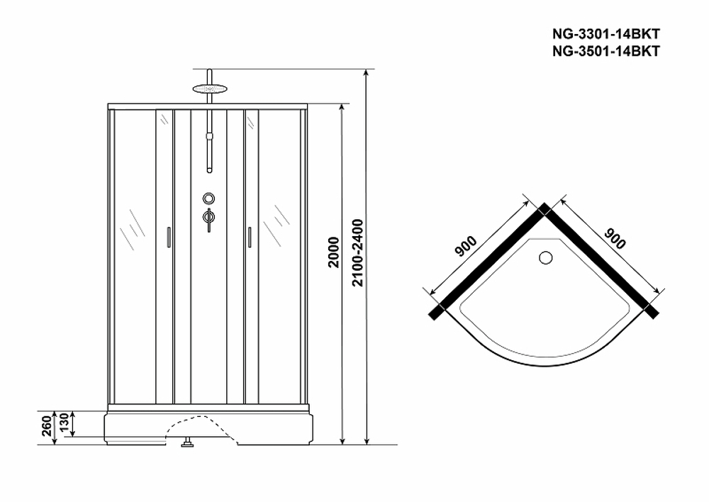 Душевая кабина Niagara Classic 90x90 NG-3501-14BKT без гидромассажа