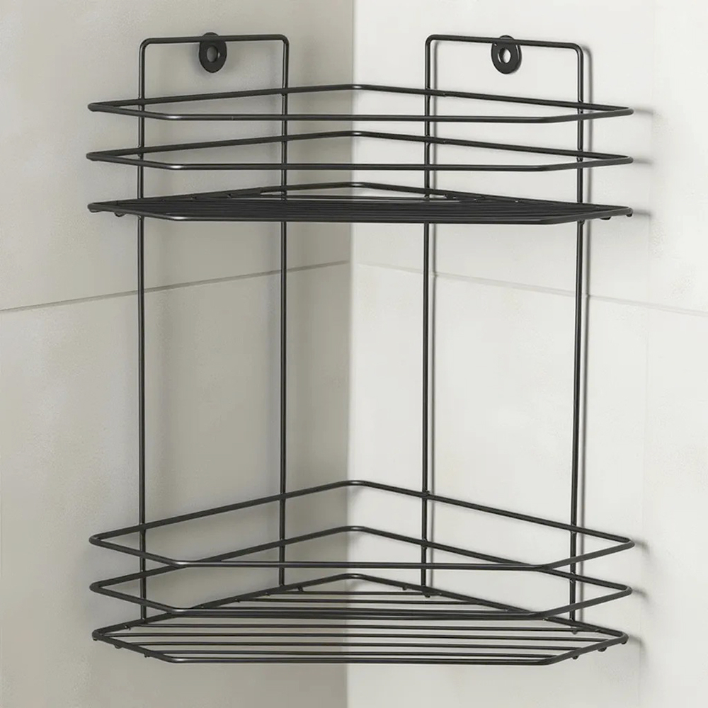 Полка угловая 2-х ярусная трапеция 18*18*28,5см черная, ПТ-2Ч