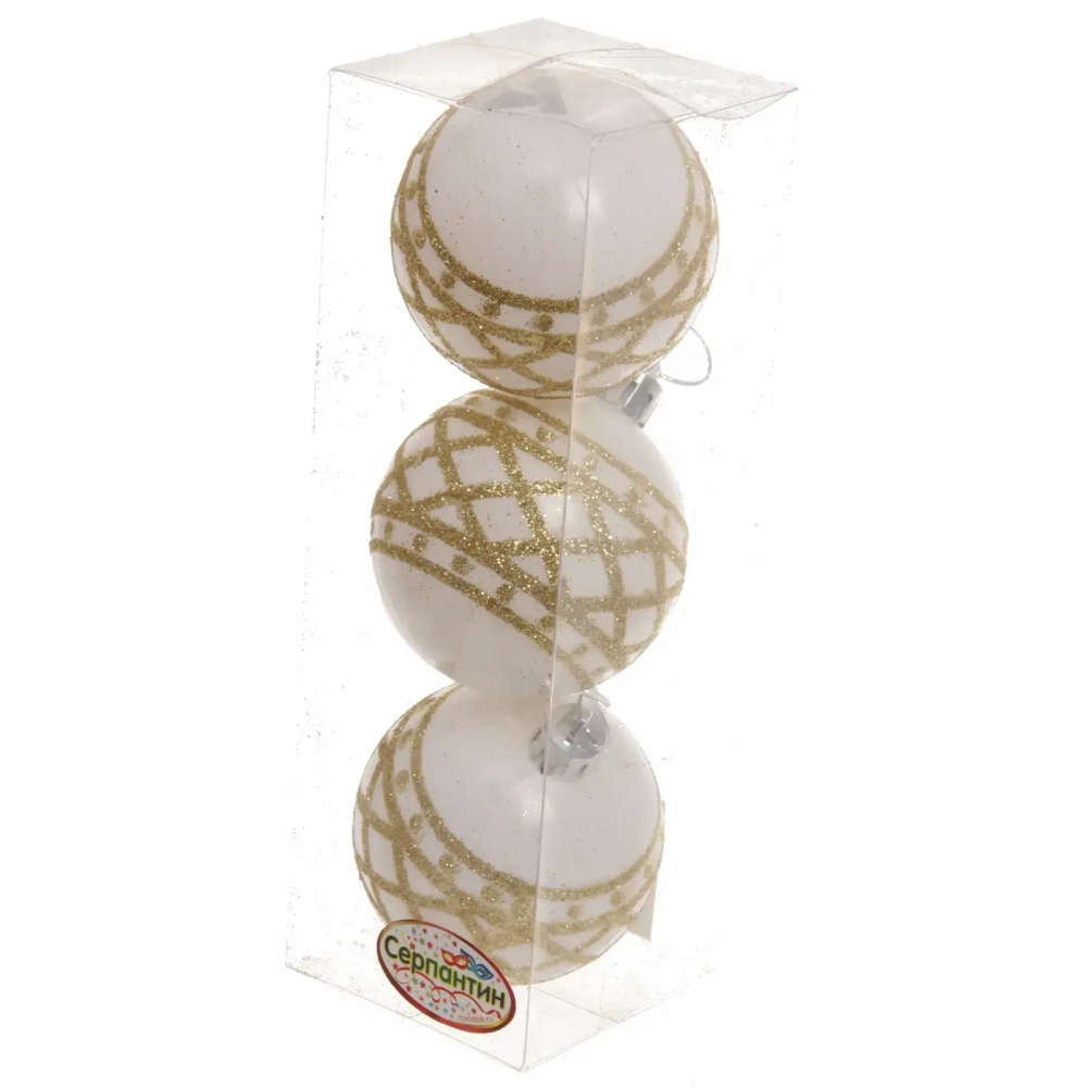 Новогодние шары 6 см (набор 3 шт) «Зимний узор», белый/золото