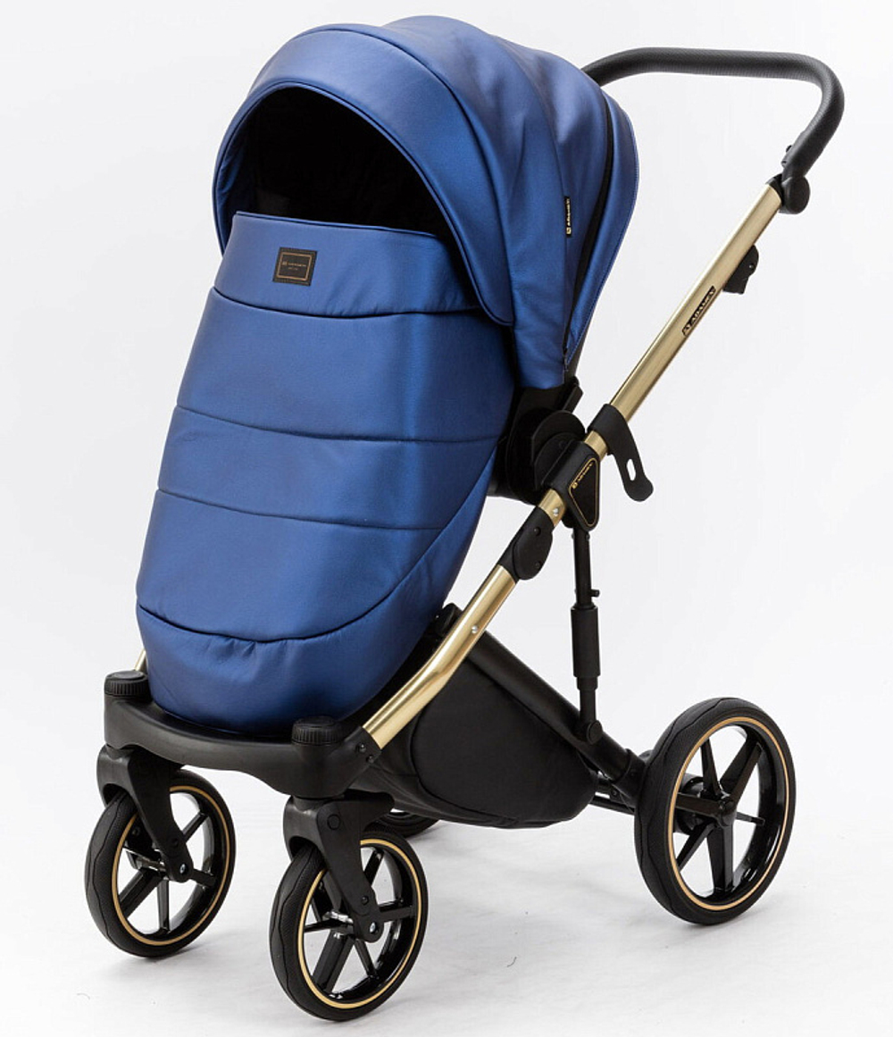 Детская коляска Adamex Lumi Air SE Deluxe 3 в 1 L-SM503 (СИН.ПЕРЛ.КОЖА+ЗОЛОТО РАМА)