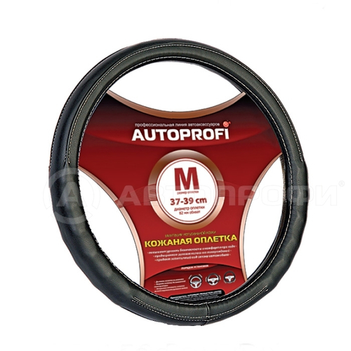 Оплетка руля M 37-38 см кожа Luxury (гармошка) черная (AUTOPROFI)