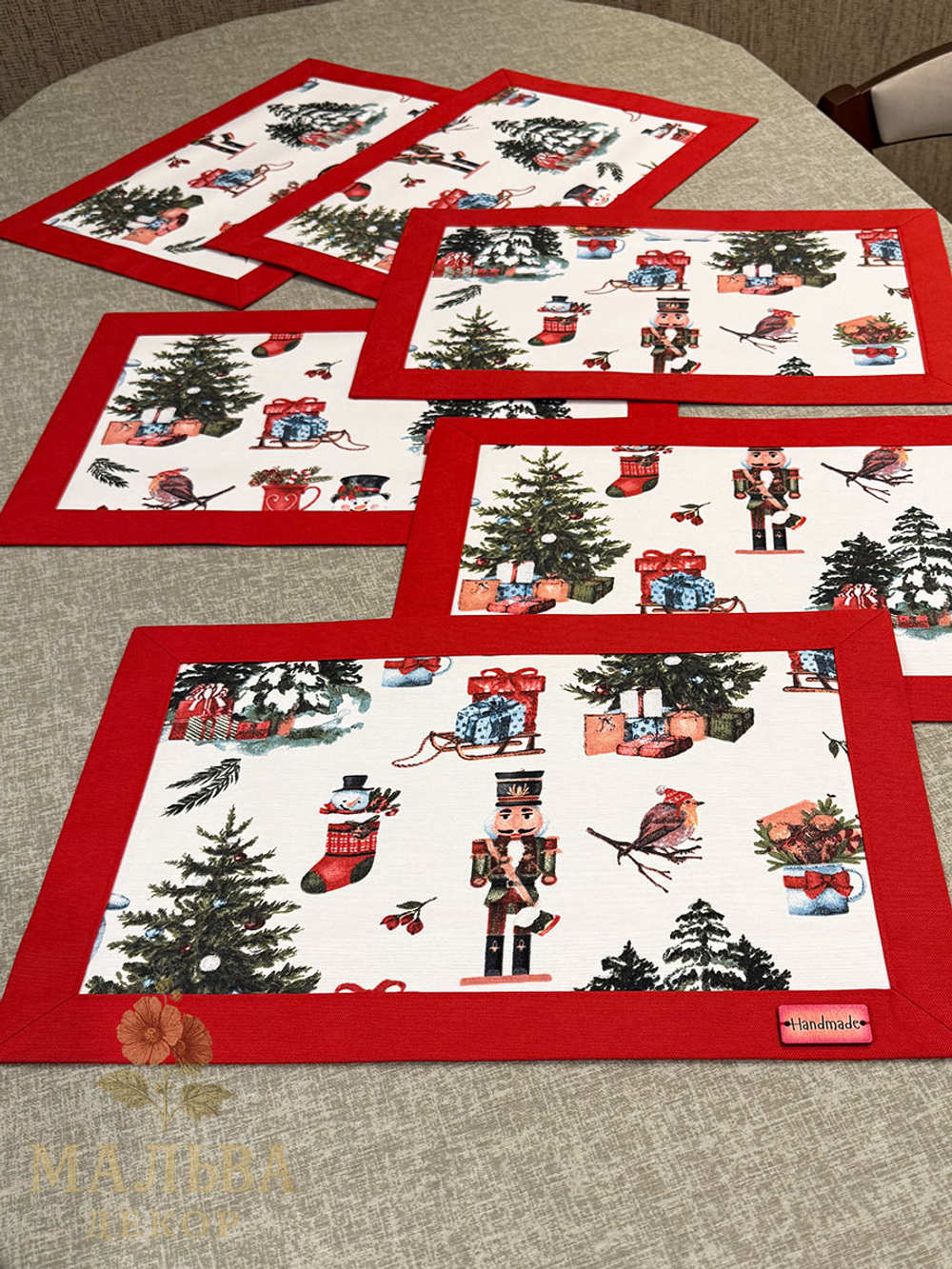 Ланчматы "Новый год" 45х35 см двусторонние, жесткие из ткани Duck